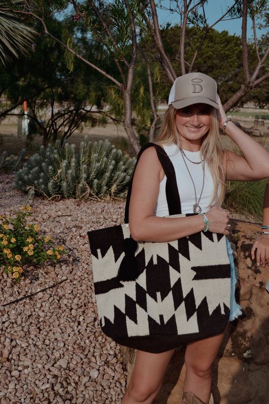 Charlie Black and Cream Aztec Tote