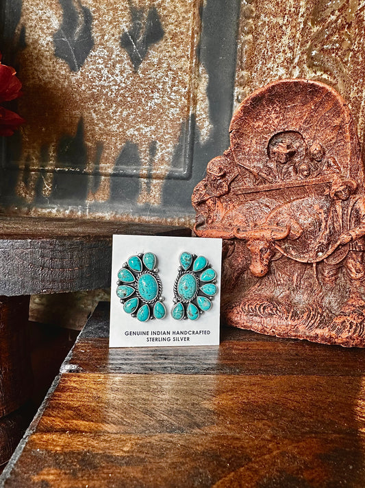 Rowlett Turquoise Half Cluster Earrings